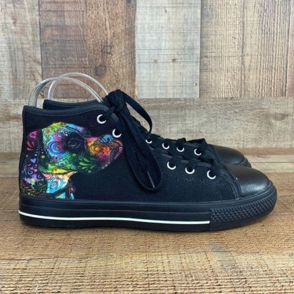 Black Multicolor Puppy Print Bootie Sneakers Womens 7 Lace Up - Picture 2 of 13